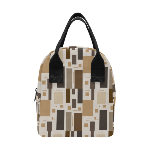 Abstract Brown Squares Zipper Lunch Bag (Model 1689)