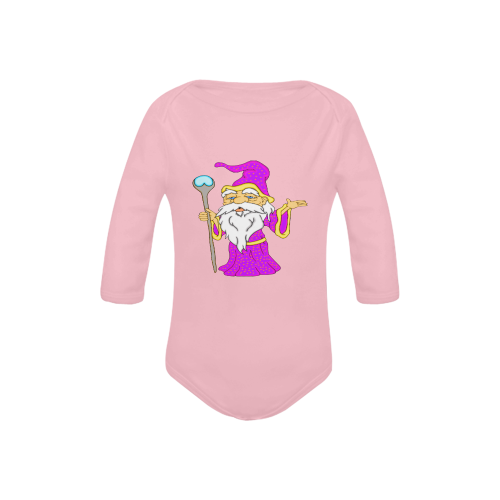 Wizard Gnome Pink Baby Powder Organic Long Sleeve One Piece (Model T27)