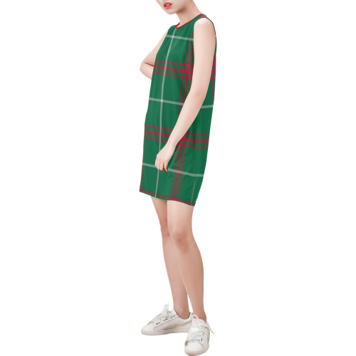 Welsh National Tartan Sleeveless Round Neck Shift Dress (Model D51)