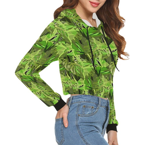 Tropical Jungle Leaves Camouflage All Over Print Crop Hoodie for Women (Model H22)