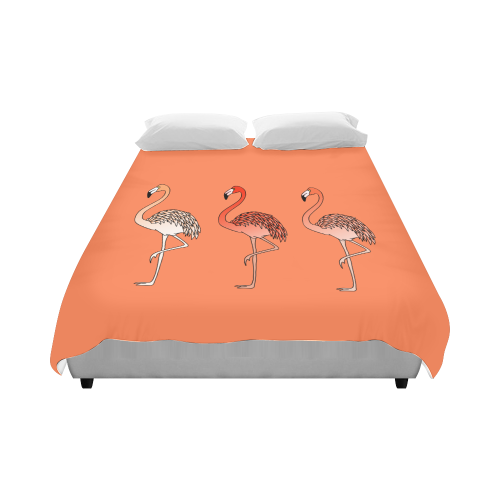 Living Coral Color Flamingos Duvet Cover 86"x70" ( All-over-print)