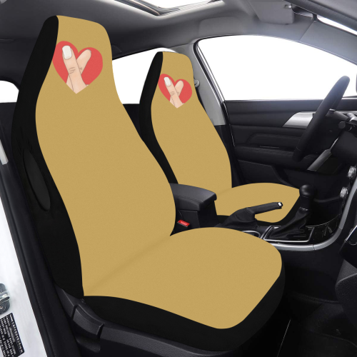 Hand With Finger Heart / Gold Car Seat Cover Airbag Compatible (Set of 2)