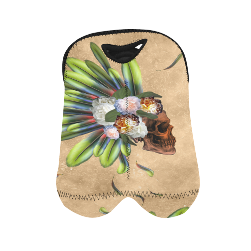 Amazing skull with feathers and flowers 2-Bottle Neoprene Wine Bag