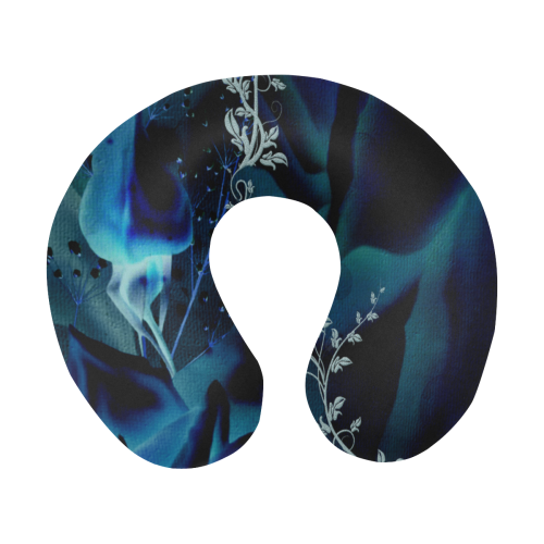 Floral design, blue colors U-Shape Travel Pillow