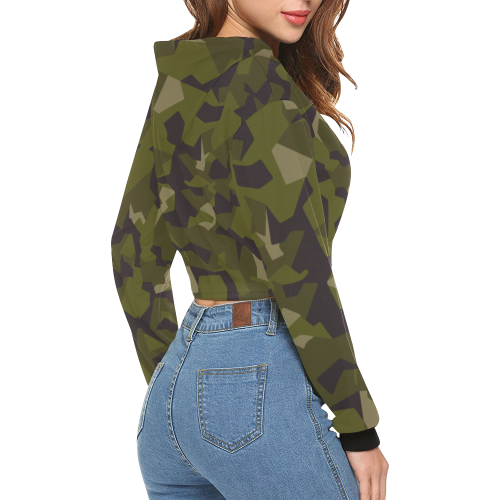 swedish M90 woodland camouflage All Over Print Crop Hoodie for Women (Model H22)