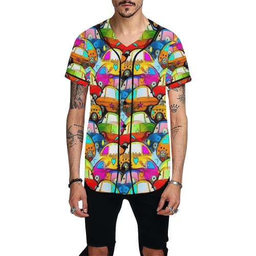 Cars Popart by Nico Bielow All Over Print Baseball Jersey for Men (Model T50)