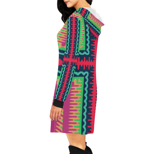 Waves in retro colors All Over Print Hoodie Mini Dress (Model H27)