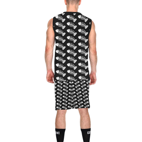 Fish Bones Pattern All Over Print Basketball Uniform
