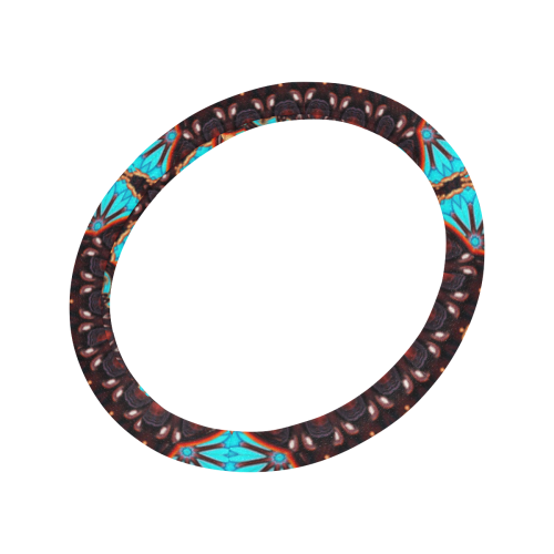 K172 Wood and Turquoise Abstract Pattern Steering Wheel Cover with Anti-Slip Insert
