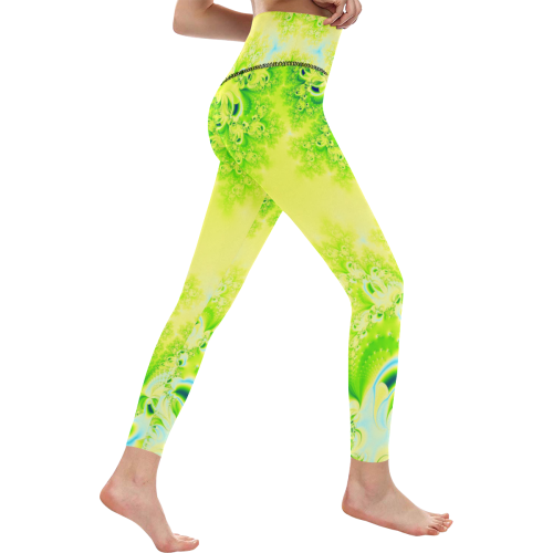 Sunny Spring Frost  Fractal Abstract Women's All Over Print High-Waisted Leggings (Model L36)