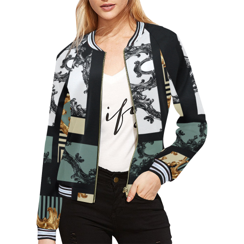 Platinum & Gold All Over Print Bomber Jacket for Women (Model H21)