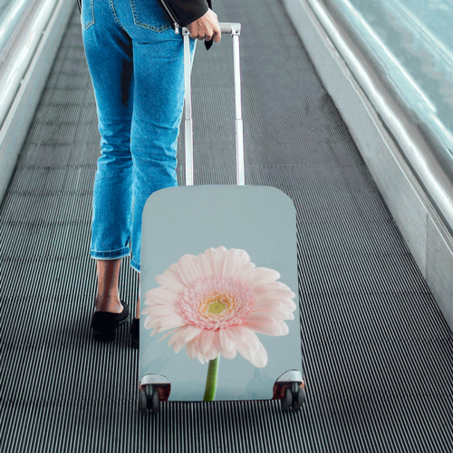 Gerbera Daisy - Pink Flower on Watercolor Blue Luggage Cover/Small 18"-21"
