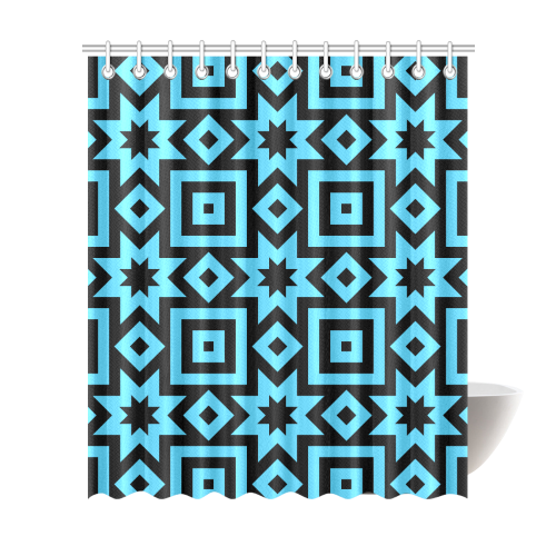 Blue/Black Geometric Pattern Shower Curtain 72"x84"