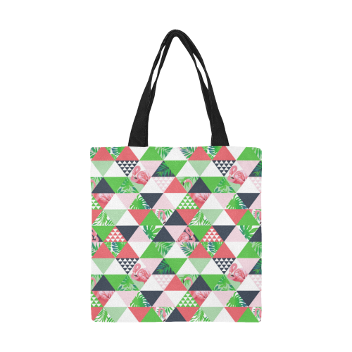 Triangle Pattern - Flamingo Leaves 1 All Over Print Canvas Tote Bag/Small (Model 1697)