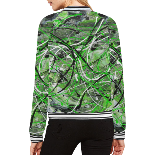 Crazy Green All Over Print Bomber Jacket for Women (Model H21)