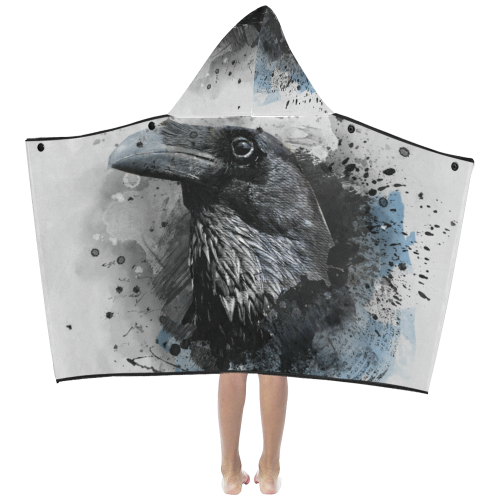 crow raven bird art #crow #raven Kids' Hooded Bath Towels