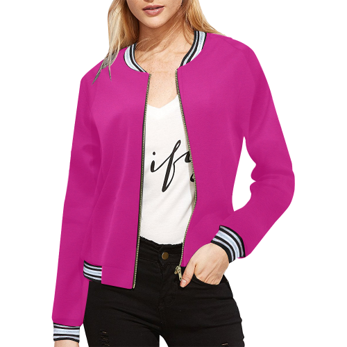 Flirty Tulip Fuchsia Solid Color All Over Print Bomber Jacket for Women (Model H21)