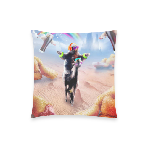 Sloth Riding Alpaca With Chicken Nuggets And Cola Custom  Pillow Case 18"x18" (one side) No Zipper
