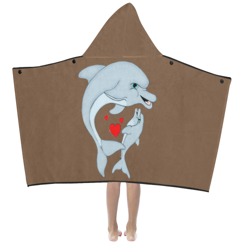 Dolphin Love Brown Kids' Hooded Bath Towels