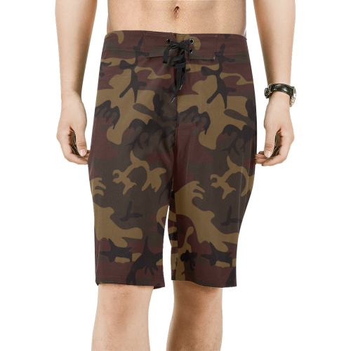 Camo Dark Brown Men's All Over Print Board Shorts (Model L16)