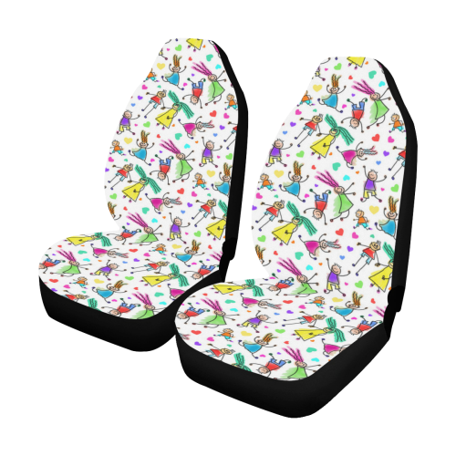 Multicolored HAPPY PEOPLE Line Drawing Car Seat Covers (Set of 2)