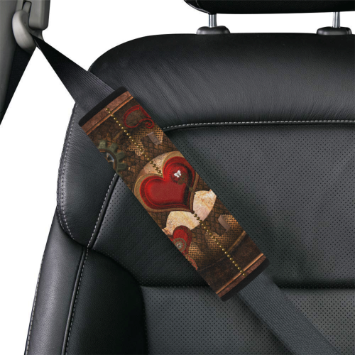 Steampunk, awesome herats with clocks and gears Car Seat Belt Cover 7''x10''