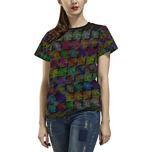 Ripped SpaceTime Stripes Collection All Over Print T-shirt for Women/Large Size (USA Size) (Model T40)