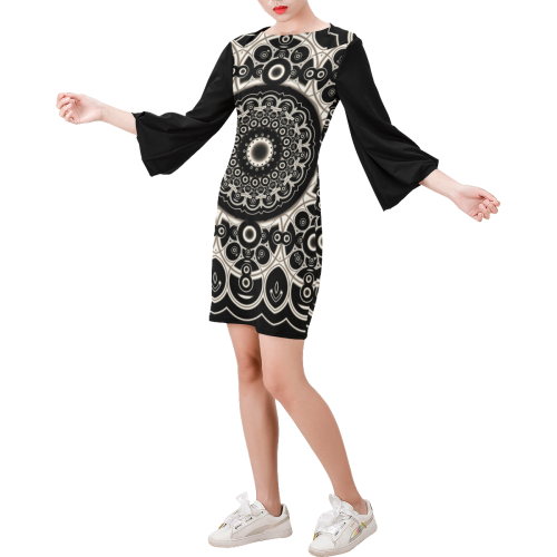 Black Lace (with black sleeves) Bell Sleeve Dress (Model D52)