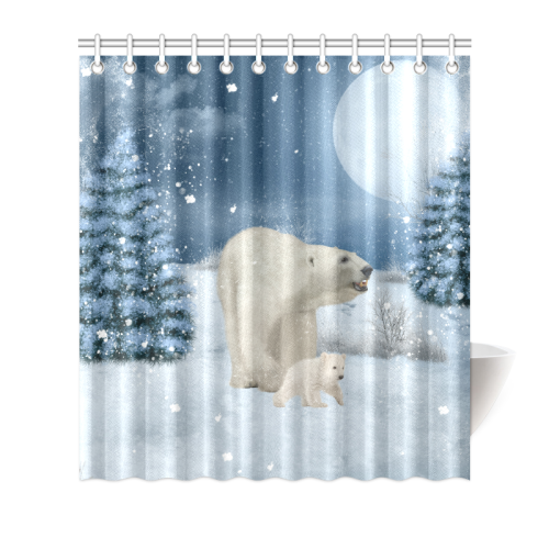 Polar bear mum with polar bear cub Shower Curtain 66"x72"