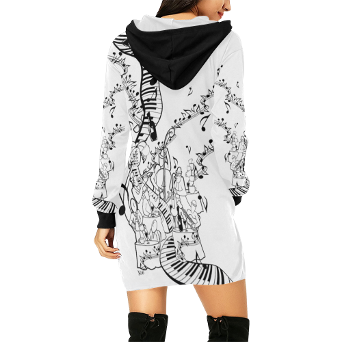 Black White Music Print Juleez All Over Print Hoodie Mini Dress (Model H27)