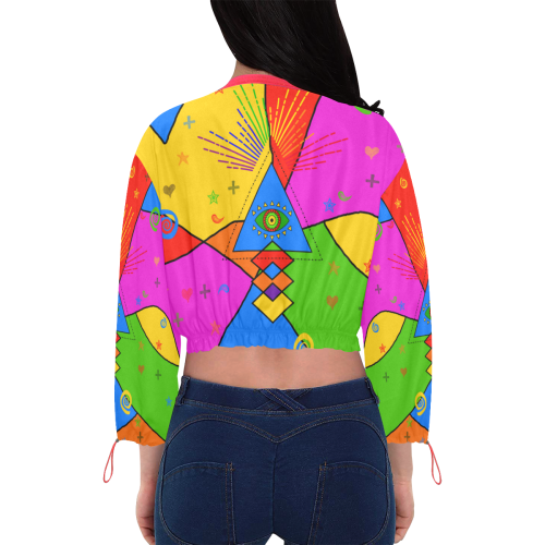 All Seeing Eye Popart Cropped Chiffon Jacket for Women (Model H30)