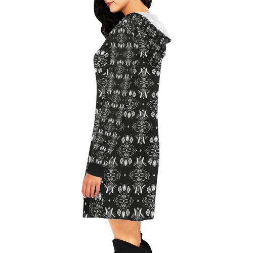 Wall Flower Black and White Drama by Aleta All Over Print Hoodie Mini Dress (Model H27)