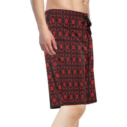 Abstract Flowing * Red on Black Men's All Over Print Board Shorts (Model L16)