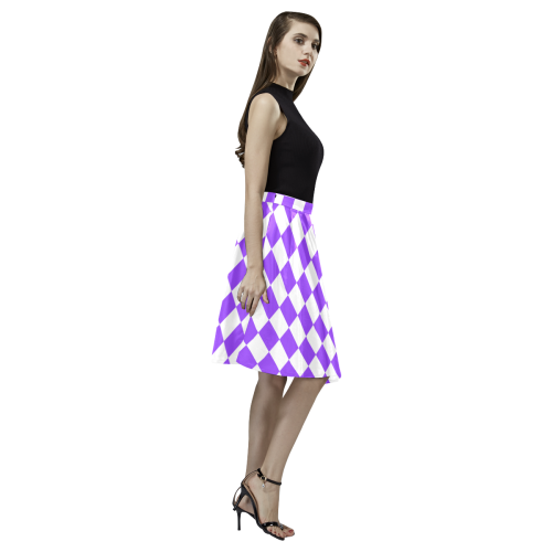 Purple and White Checkerboard Melete Pleated Midi Skirt (Model D15)