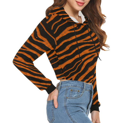 Ripped SpaceTime Stripes - Orange All Over Print Crop Hoodie for Women (Model H22)