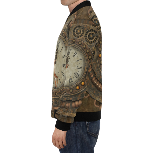 Steampunk clock, cute giraffe All Over Print Bomber Jacket for Men/Large Size (Model H19)