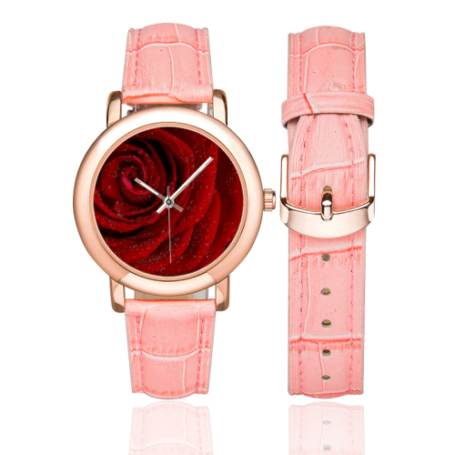 Red rosa Women's Rose Gold Leather Strap Watch(Model 201)