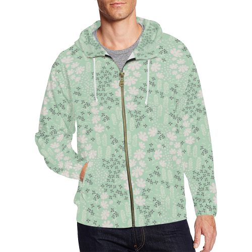 Mint Floral Pattern All Over Print Full Zip Hoodie for Men/Large Size (Model H14)