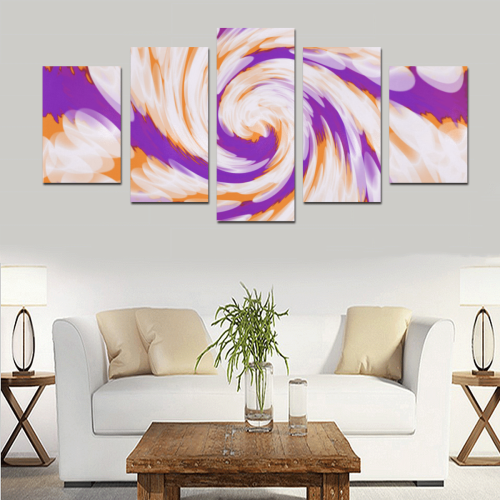 Purple Orange Tie Dye Swirl Abstract Canvas Print Sets D (No Frame)