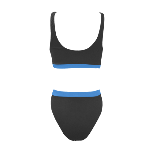 basic black with blue trim Sport Top & High-Waisted Bikini Swimsuit (Model S07)