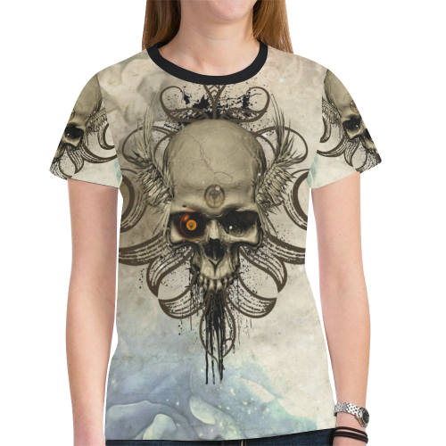 Creepy skull, vintage background New All Over Print T-shirt for Women (Model T45)