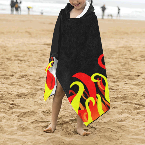 Fire and Flames on Black Kids' Hooded Bath Towels