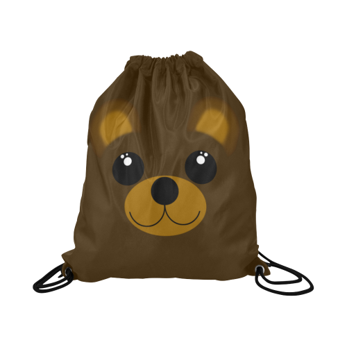 Kawaii Brown Bear Large Drawstring Bag Model 1604 (Twin Sides)  16.5"(W) * 19.3"(H)