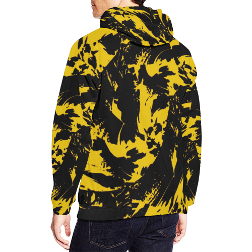 Black and Yellow Graffiti Paint Splat All Over Print Hoodie for Men (USA Size) (Model H13)