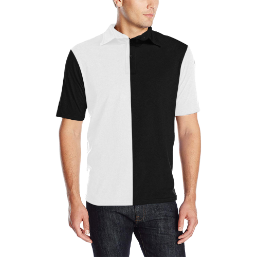Black & White Men's All Over Print Polo Shirt (Model T55)