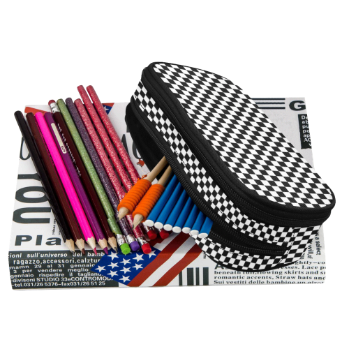 Checkerboard Black And White Pencil Pouch/Large (Model 1680)