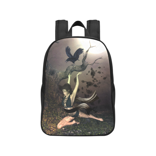 Beautiful fairy with crow Fabric School Backpack (Model 1682) (Medium)