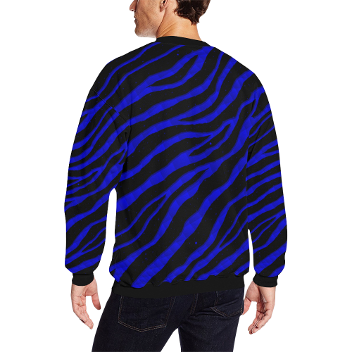 Ripped SpaceTime Stripes - Blue All Over Print Crewneck Sweatshirt for Men (Model H18)