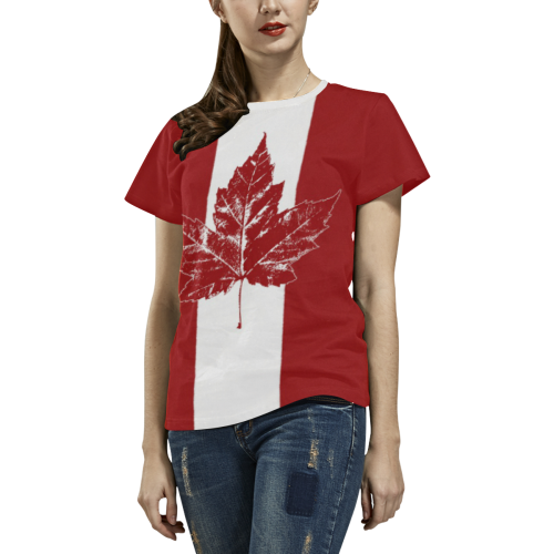 Cool Canada Flag T-shirts Womens' Plus Size All Over Print T-shirt for Women/Large Size (USA Size) (Model T40)