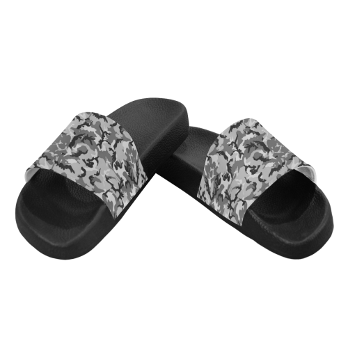 Woodland Urban City Black/Gray Camouflage Men's Slide Sandals (Model 057)